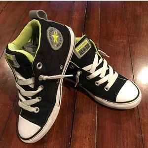 Black/neon Converse hightops. Junior 3 / woman 5.